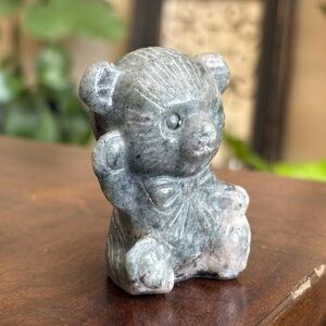 Dark Grey, Black, White & Some Blue Crystal Bear Carving